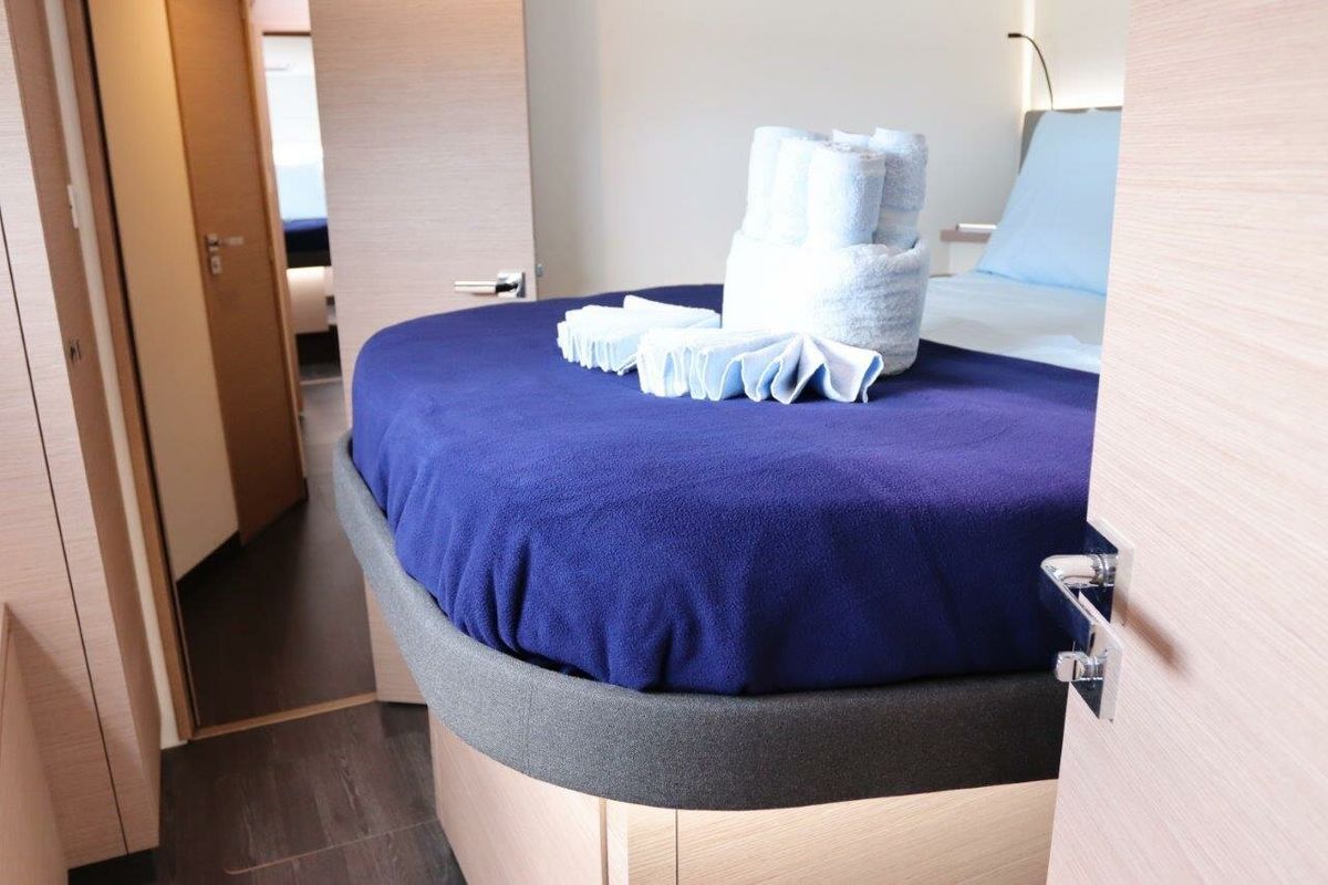 Cabin on Serenata, a Fountaine Pajot Saba 50 catamaran at Road Town, British Virgin Islands