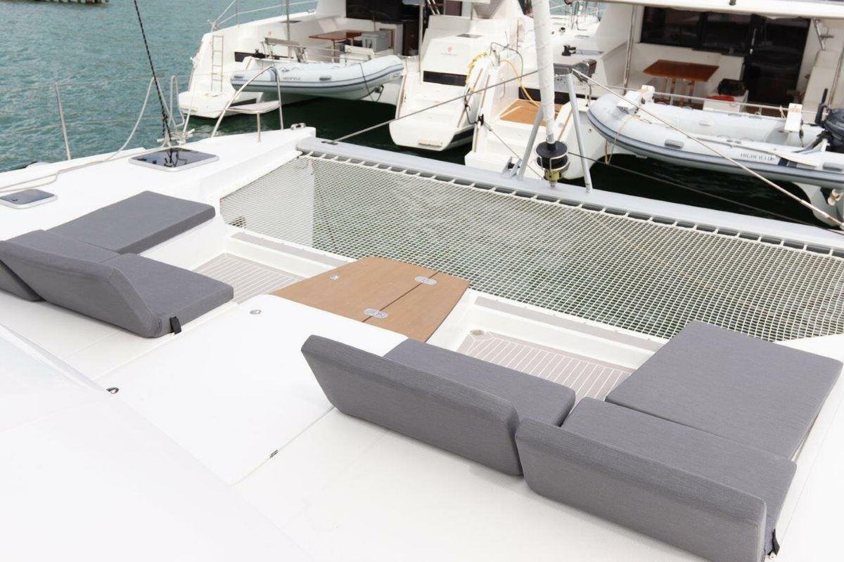 Deck of Serenata, a Fountaine Pajot Saba 50 catamaran at Road Town, British Virgin Islands