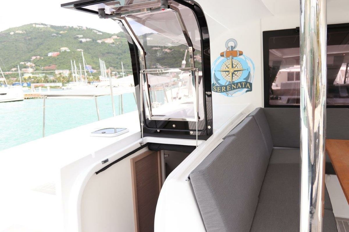 Deck of Serenata, a Fountaine Pajot Saba 50 catamaran at Road Town, British Virgin Islands