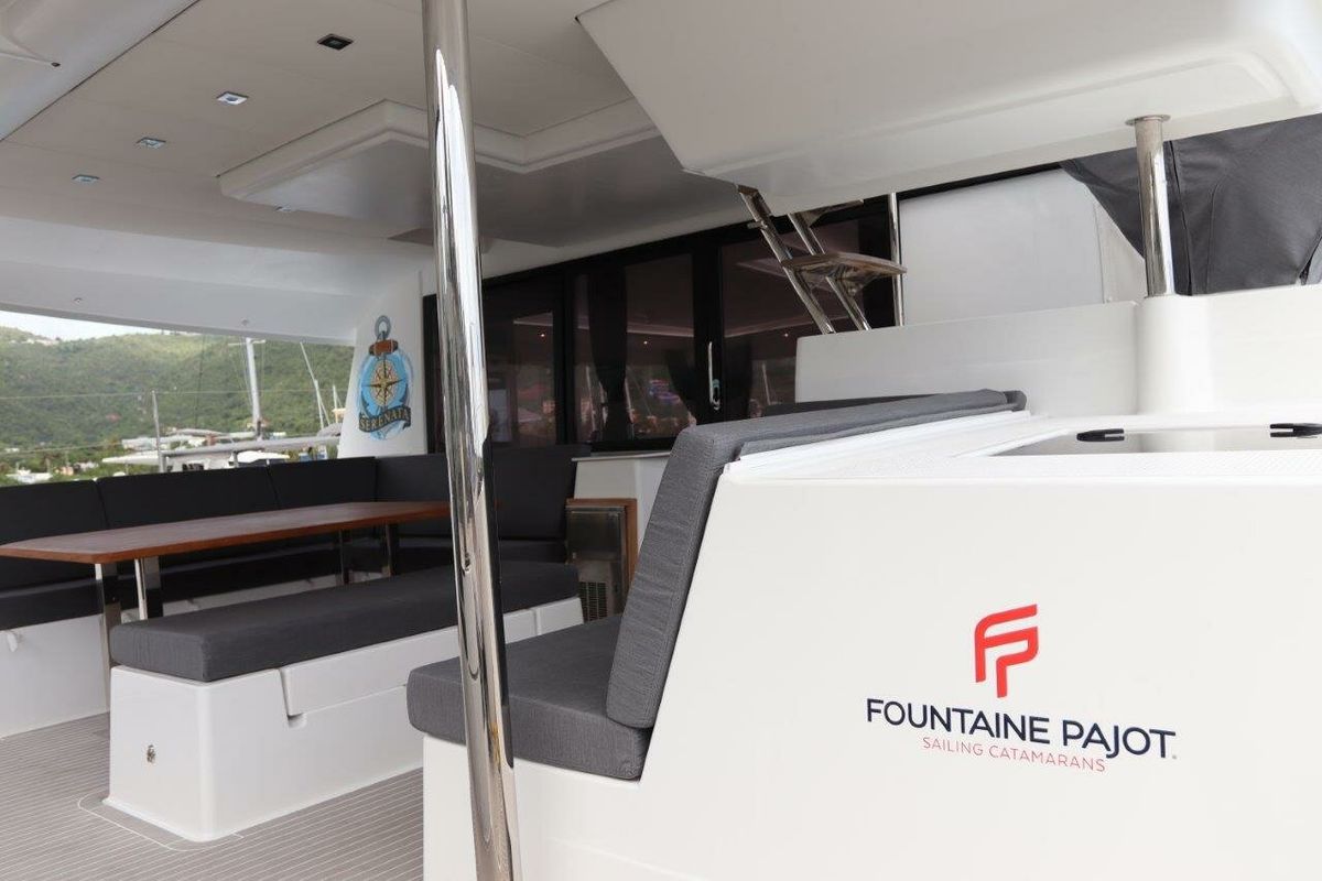 Deck of Serenata, a Fountaine Pajot Saba 50 catamaran at Road Town, British Virgin Islands