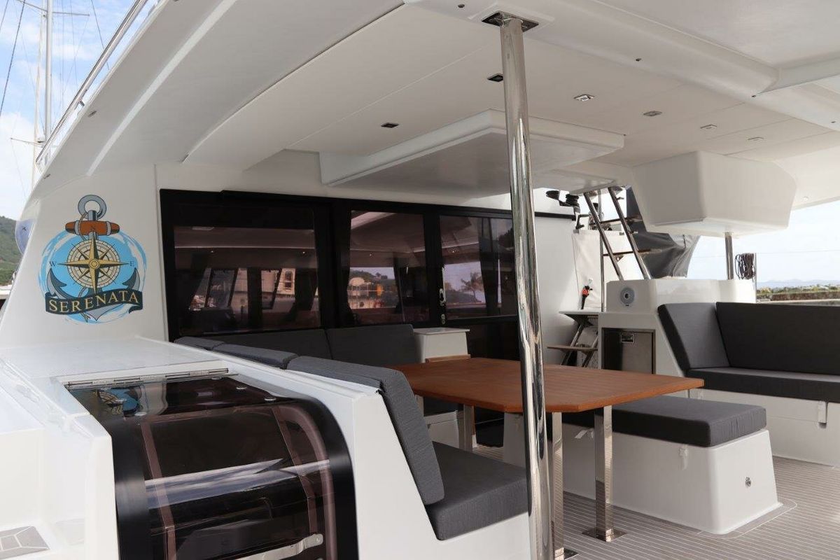 Deck of Serenata, a Fountaine Pajot Saba 50 catamaran at Road Town, British Virgin Islands