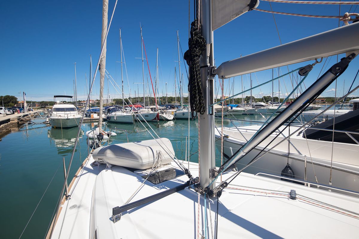 Deck of Mare Animi, a Beneteau Oceanis 35 sailboat at Općina Medulin, Croatia