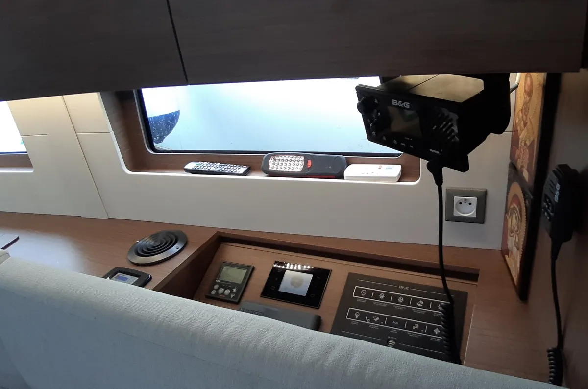 Cockpit of STERGIOS  GEN.+A.C., a Beneteau Oceanis 46.1 sailboat at Municipal Unit of Lefkada, Greece