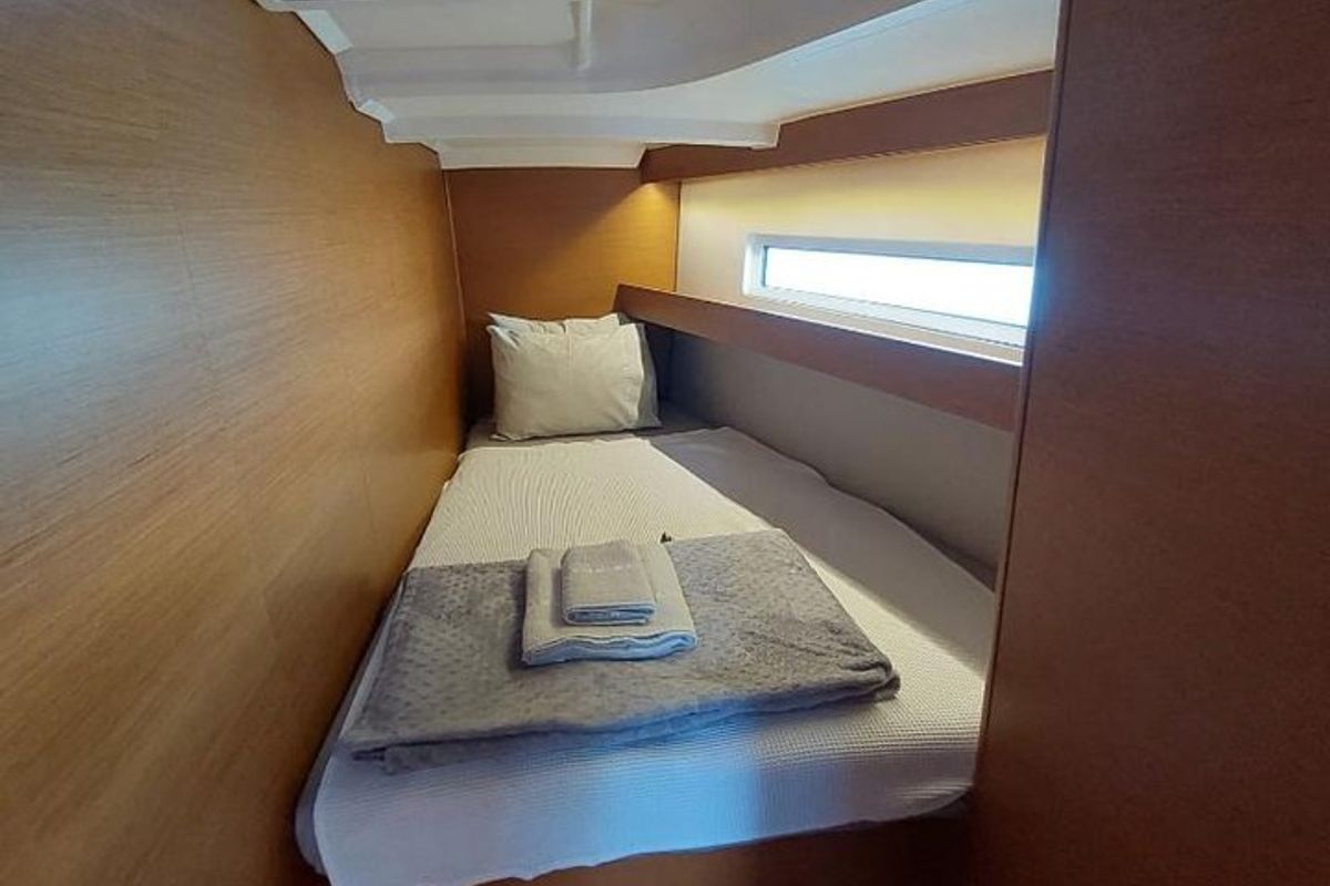 Cabin on Bonbon, a Jeanneau Sun Odyssey 440 sailboat at Bodrum, Turkey