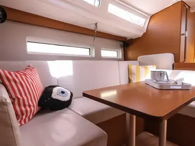 Salon of Bonbon, a Jeanneau Sun Odyssey 440 sailboat at Bodrum, Turkey