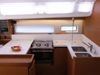 Galley of Bonbon, a Jeanneau Sun Odyssey 440 sailboat at Bodrum, Turkey