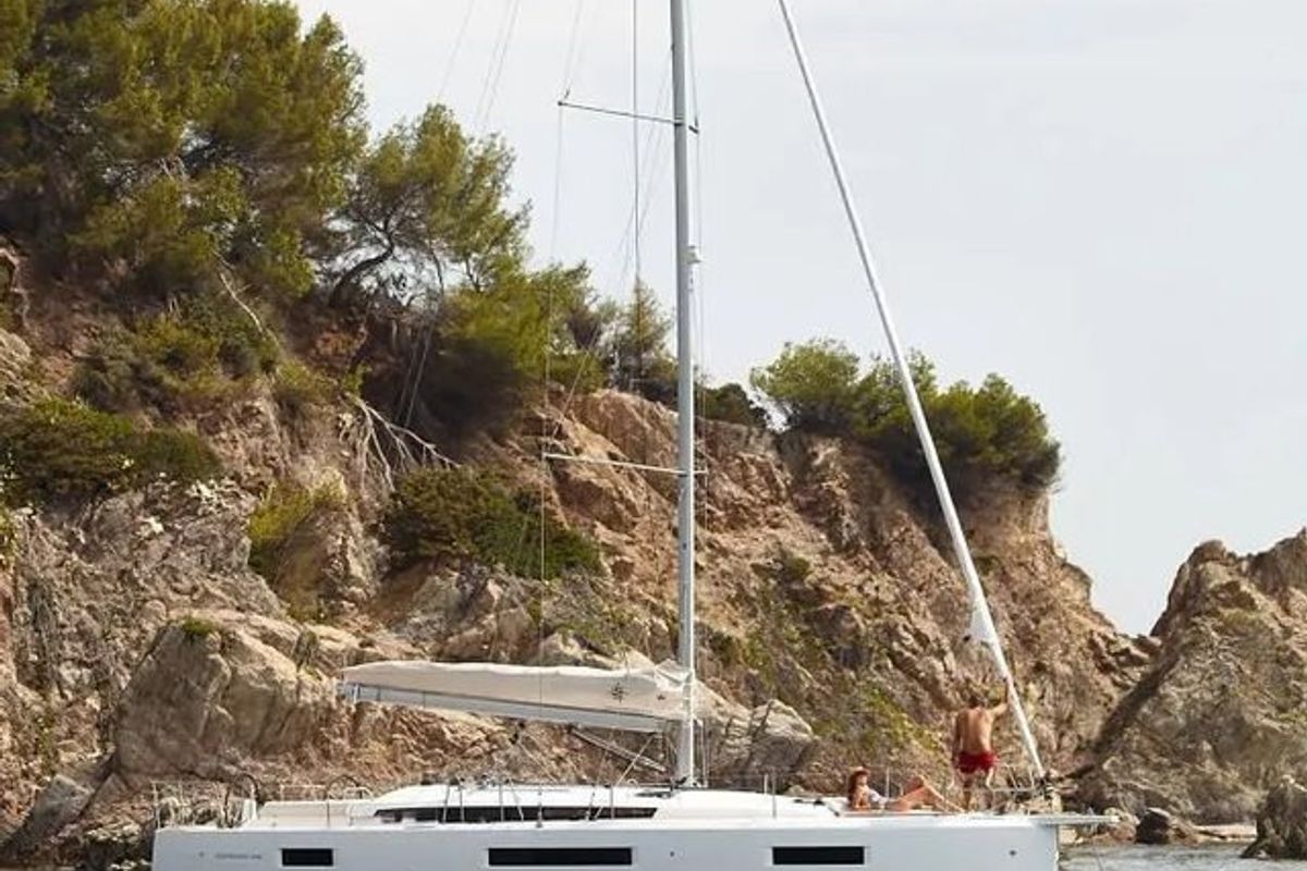Exterior view of Bonbon, a Jeanneau Sun Odyssey 440 sailboat at Bodrum, Turkey