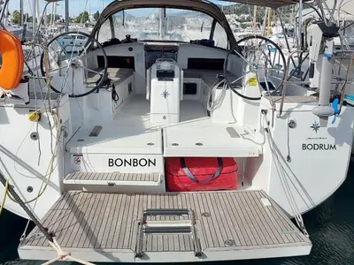 Cockpit of Bonbon, a Jeanneau Sun Odyssey 440 sailboat at Bodrum, Turkey