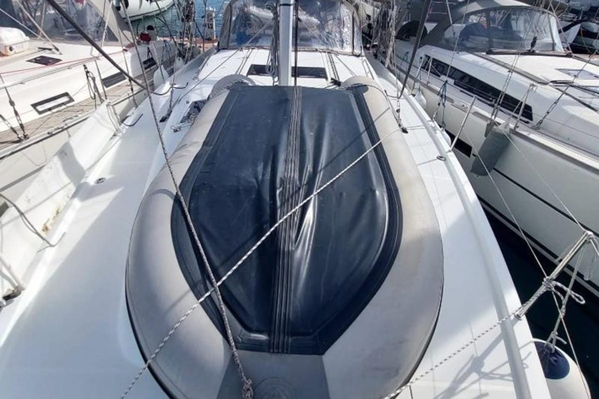 Deck of Bonbon, a Jeanneau Sun Odyssey 440 sailboat at Bodrum, Turkey