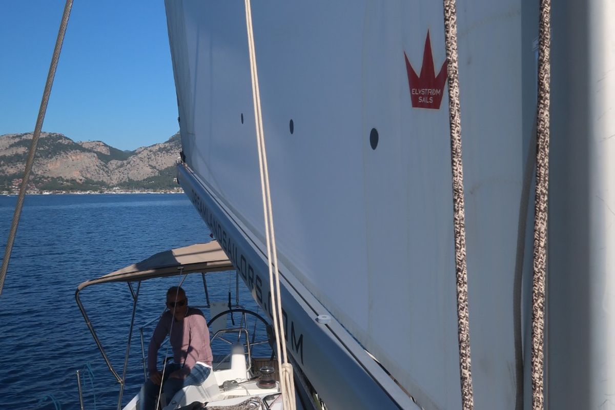 Cockpit of Bonbon, a Jeanneau Sun Odyssey 440 sailboat at Bodrum, Turkey