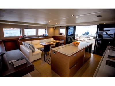 Salon of Valium 62, a Lagoon 620 catamaran at Municipal Unit of Nea Peramos, Greece