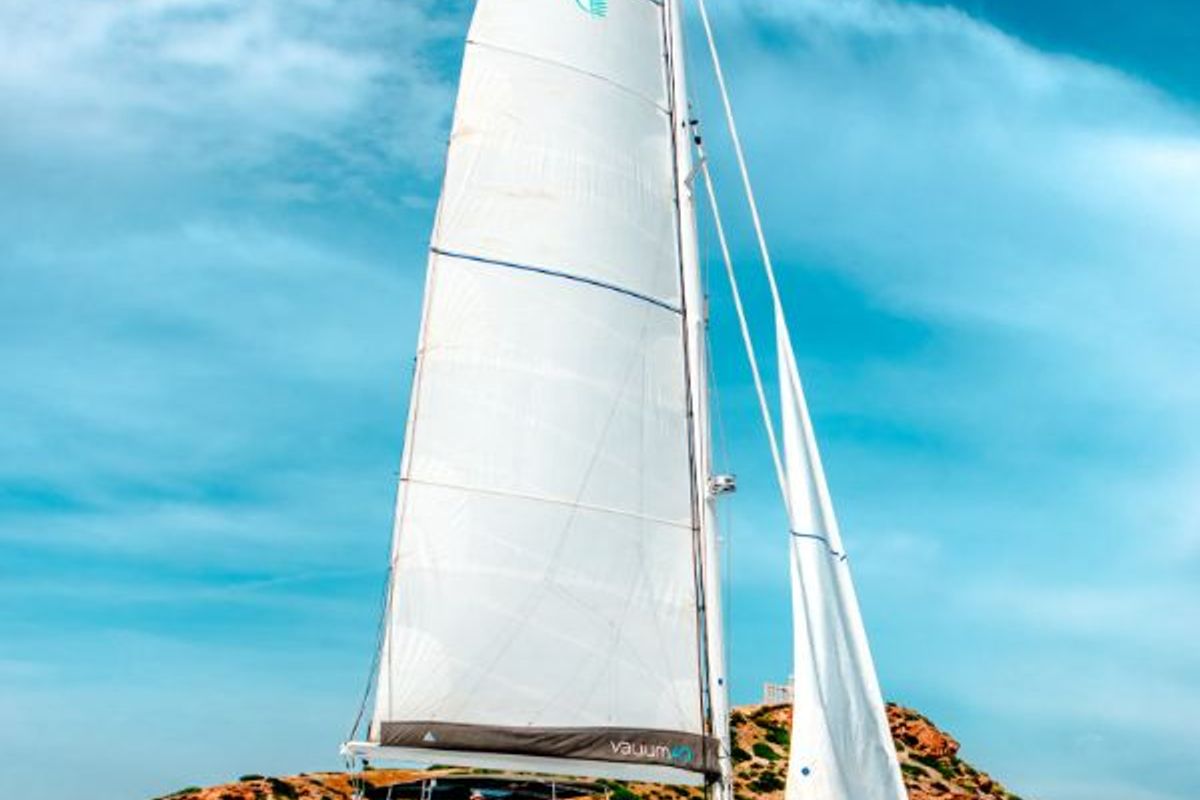 Exterior view of Valium 62, a Lagoon 620 catamaran at Municipal Unit of Nea Peramos, Greece