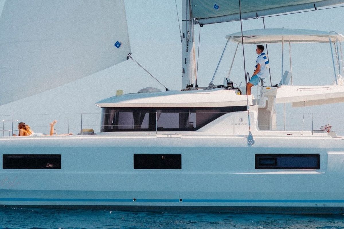 Exterior view of Mimi, a Lagoon 46 Iconic catamaran at Naples, Italy