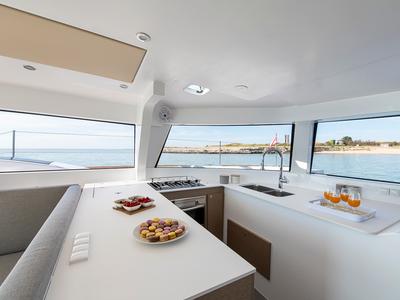 Salon of Flo, a NEEL 47 sailboat at Trapani, Italy