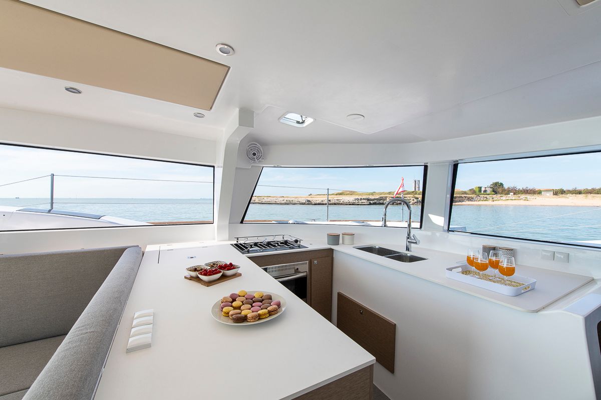 Salon of Flo, a NEEL 47 sailboat at Trapani, Italy