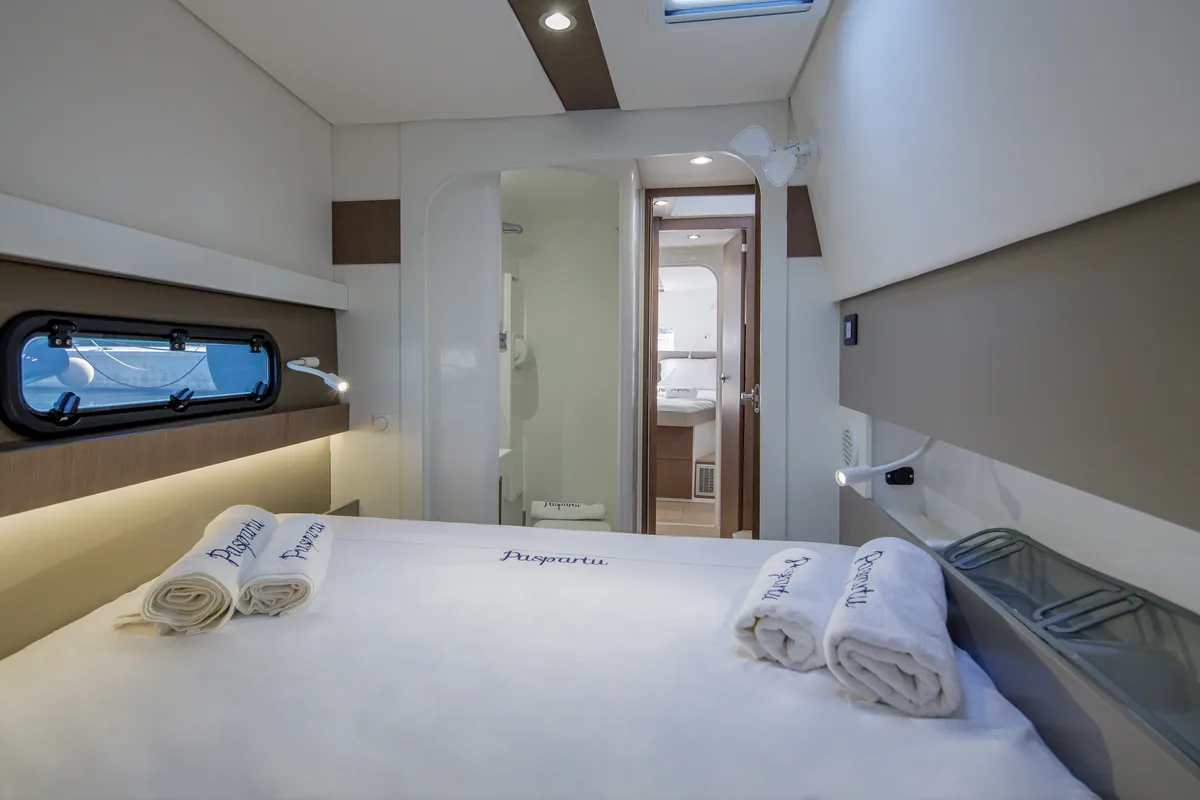 Cabin on Paspartu, a Bali 4.1 catamaran at Municipal Unit of Anaktorio, Greece