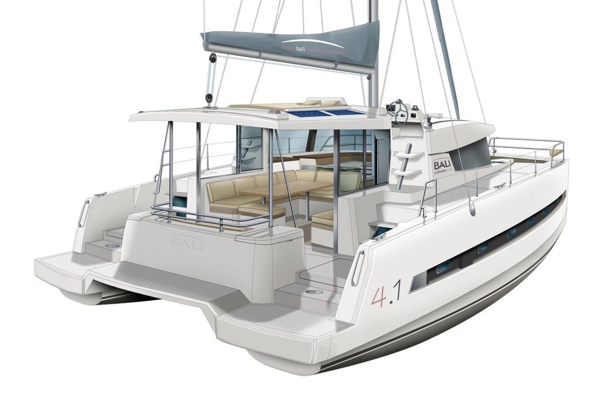 Exterior view of Paspartu, a Bali 4.1 catamaran at Municipal Unit of Anaktorio, Greece