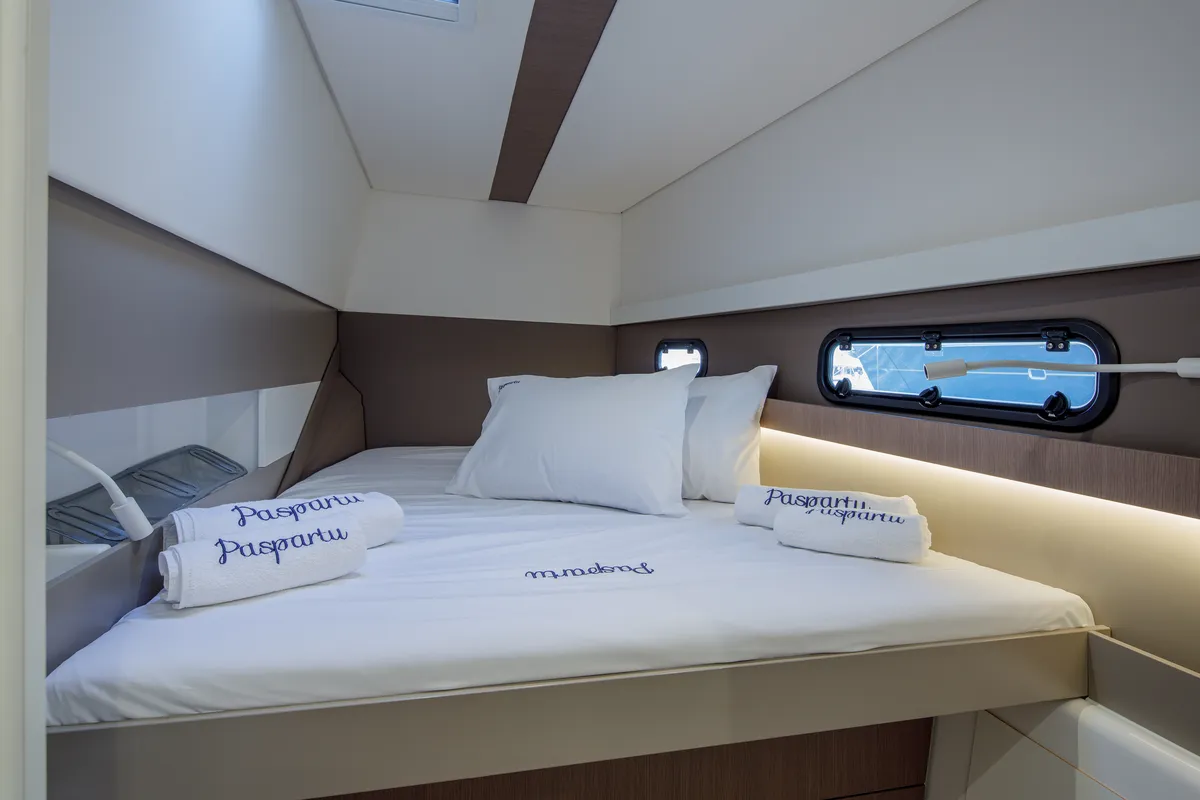 Cabin on Paspartu, a Bali 4.1 catamaran at Municipal Unit of Anaktorio, Greece