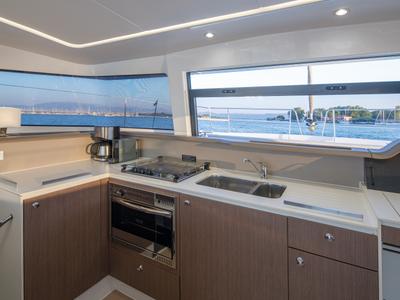 Galley of Paspartu, a Bali 4.1 catamaran at Municipal Unit of Anaktorio, Greece