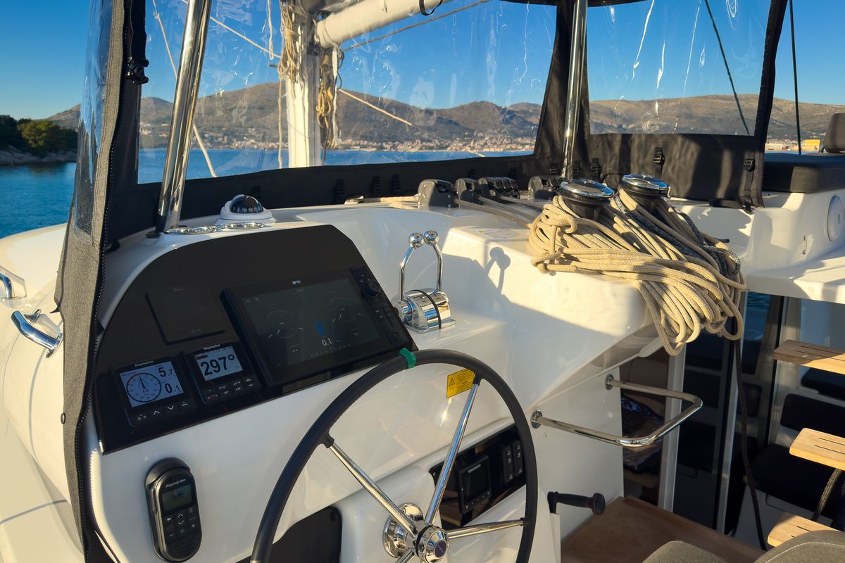 Cockpit of Aloha, a Lagoon 43 - 3 + 1 cab. OW catamaran at Seget Donji, Croatia