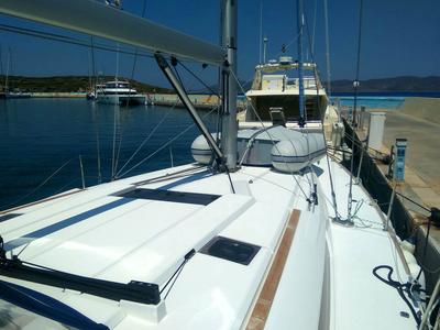 Deck of Belle Epoque , a Jeanneau Sun Odyssey 519 sailboat at Athens, Greece