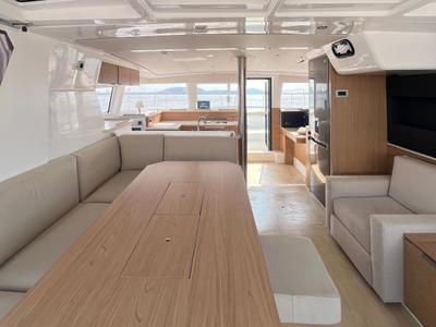 Salon of Honey Meadow, a Bali 4.2 catamaran at Preveza, Greece