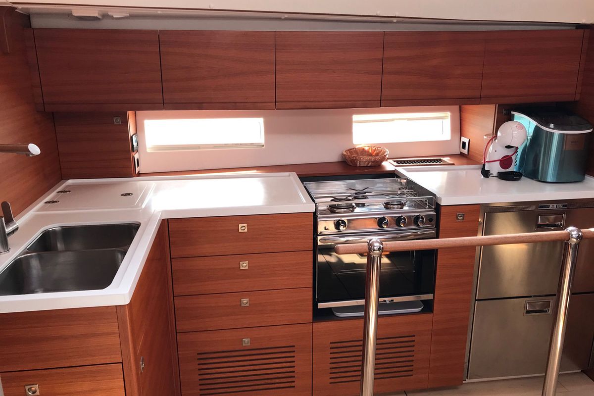 Galley of Mrs. Robinson, a More Boats More 55 sailboat at Grad Ploče, Croatia