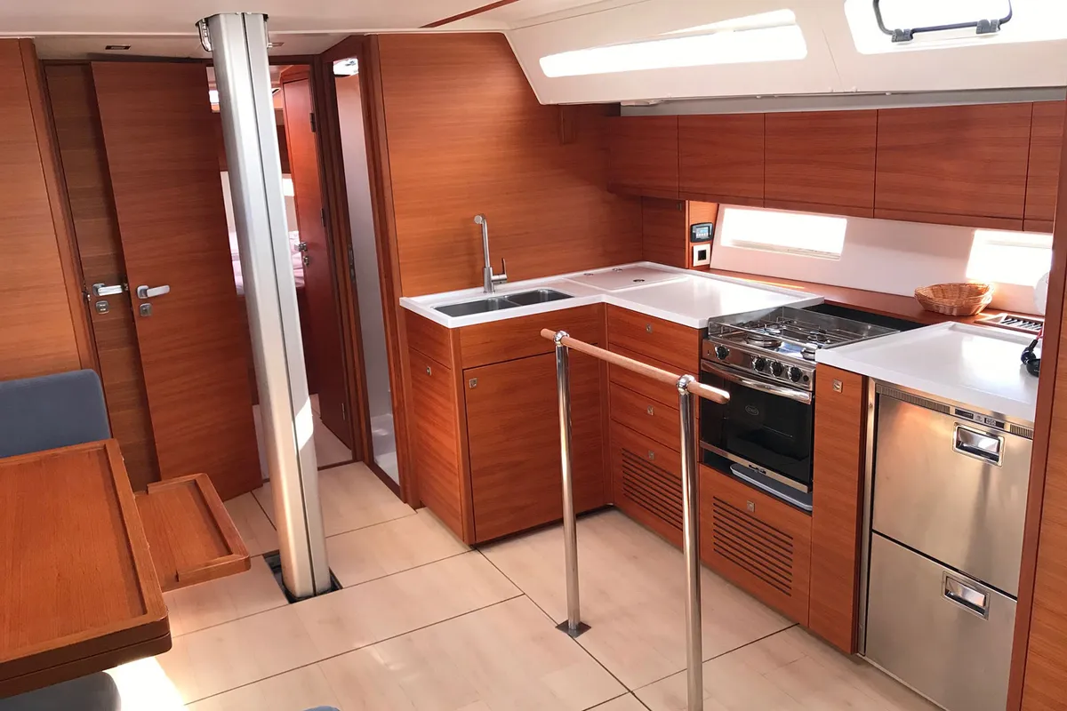 Galley of Mrs. Robinson, a More Boats More 55 sailboat at Grad Ploče, Croatia