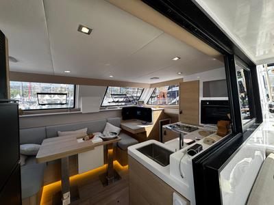 Salon of Zarah, a Aventura Catamarans Aventura 37 catamaran at Capo d'Orlando, Italy