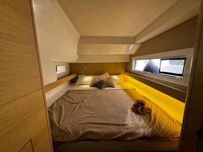 Cabin on Zarah, a Aventura Catamarans Aventura 37 catamaran at Capo d'Orlando, Italy