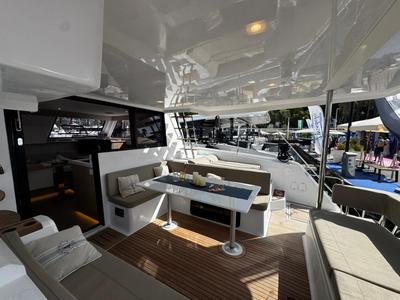 Deck of Zarah, a Aventura Catamarans Aventura 37 catamaran at Capo d'Orlando, Italy