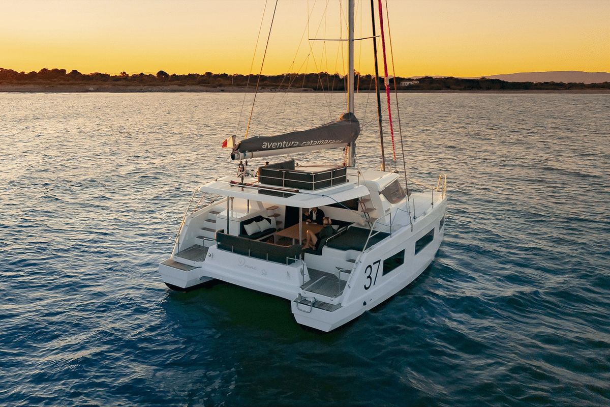 Exterior view of Zarah, a Aventura Catamarans Aventura 37 catamaran at Capo d'Orlando, Italy