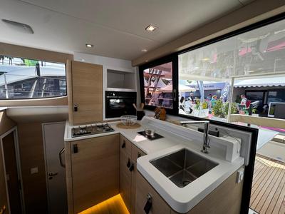 Galley of Zarah, a Aventura Catamarans Aventura 37 catamaran at Capo d'Orlando, Italy