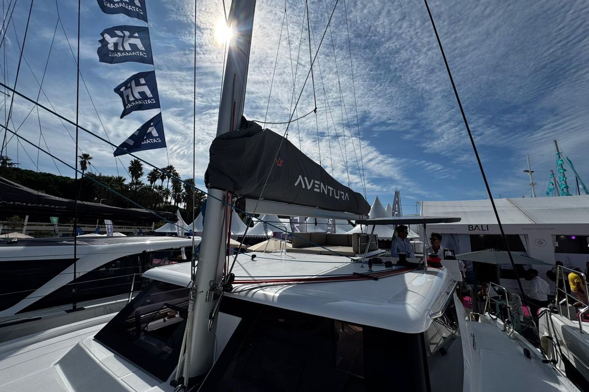 Deck of Zarah, a Aventura Catamarans Aventura 37 catamaran at Capo d'Orlando, Italy