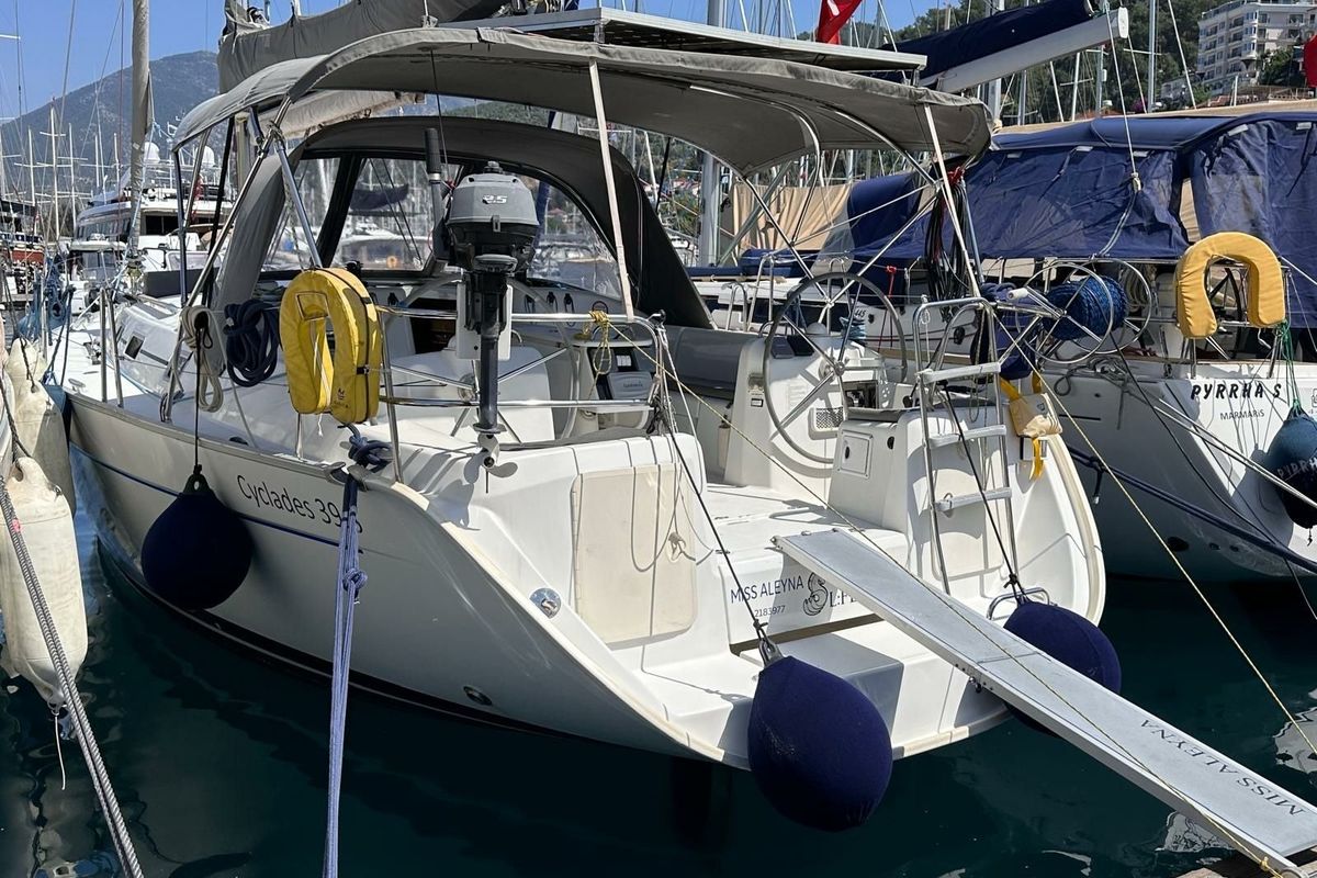 Exterior view of Miss Aleyna, a Beneteau Cyclades 39.3 sailboat at Fethiye, Turkey