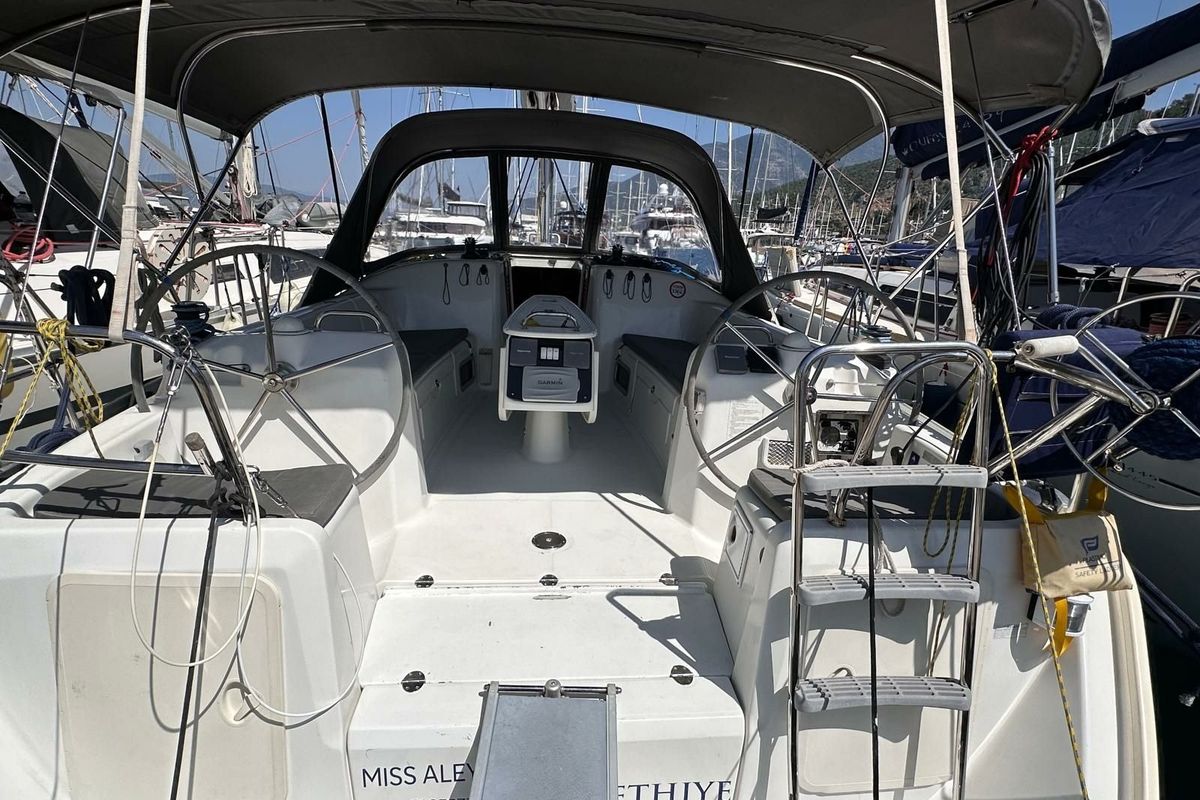 Cockpit of Miss Aleyna, a Beneteau Cyclades 39.3 sailboat at Fethiye, Turkey
