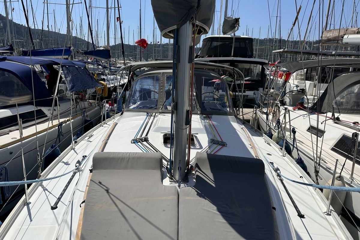 Deck of Miss Aleyna, a Beneteau Cyclades 39.3 sailboat at Fethiye, Turkey