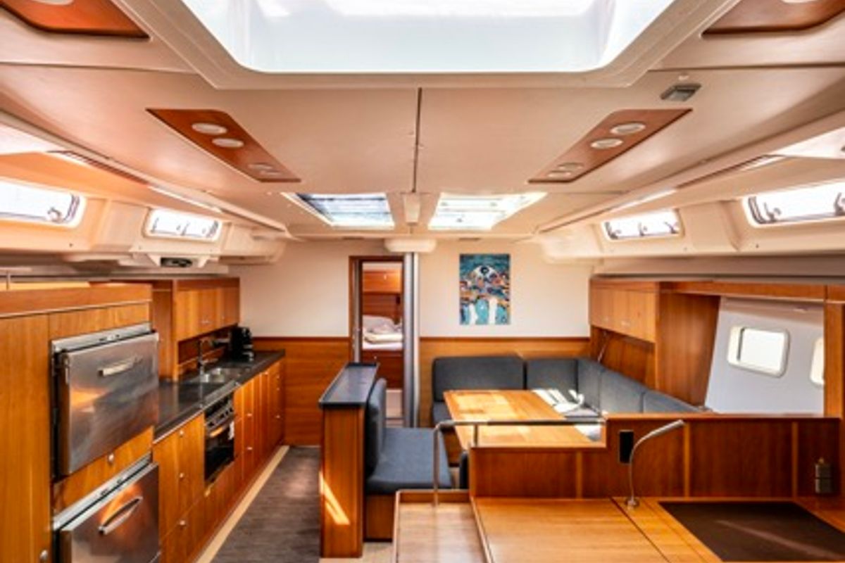 Salon of Premium, a Hanse Yachts Hanse 575 sailboat at Piraeus, Greece