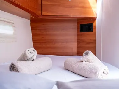 Cabin on Premium, a Hanse Yachts Hanse 575 sailboat at Piraeus, Greece