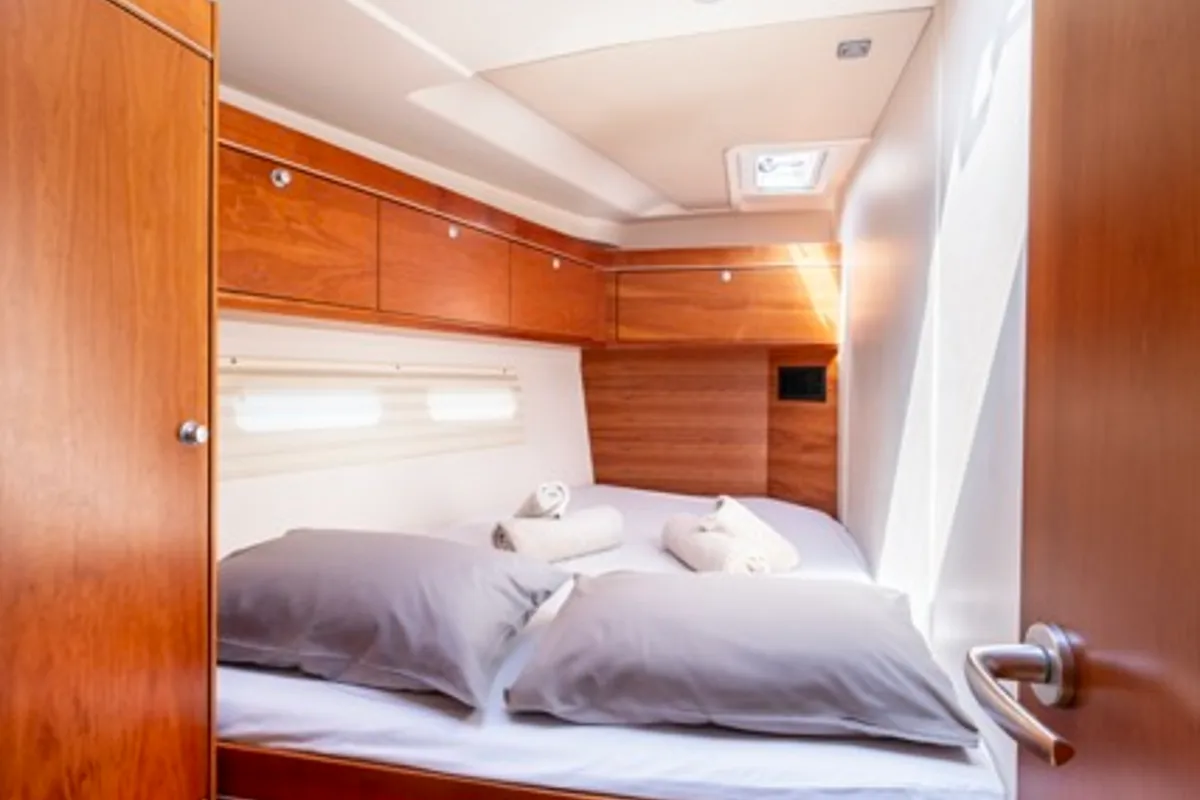 Cabin on Premium, a Hanse Yachts Hanse 575 sailboat at Piraeus, Greece