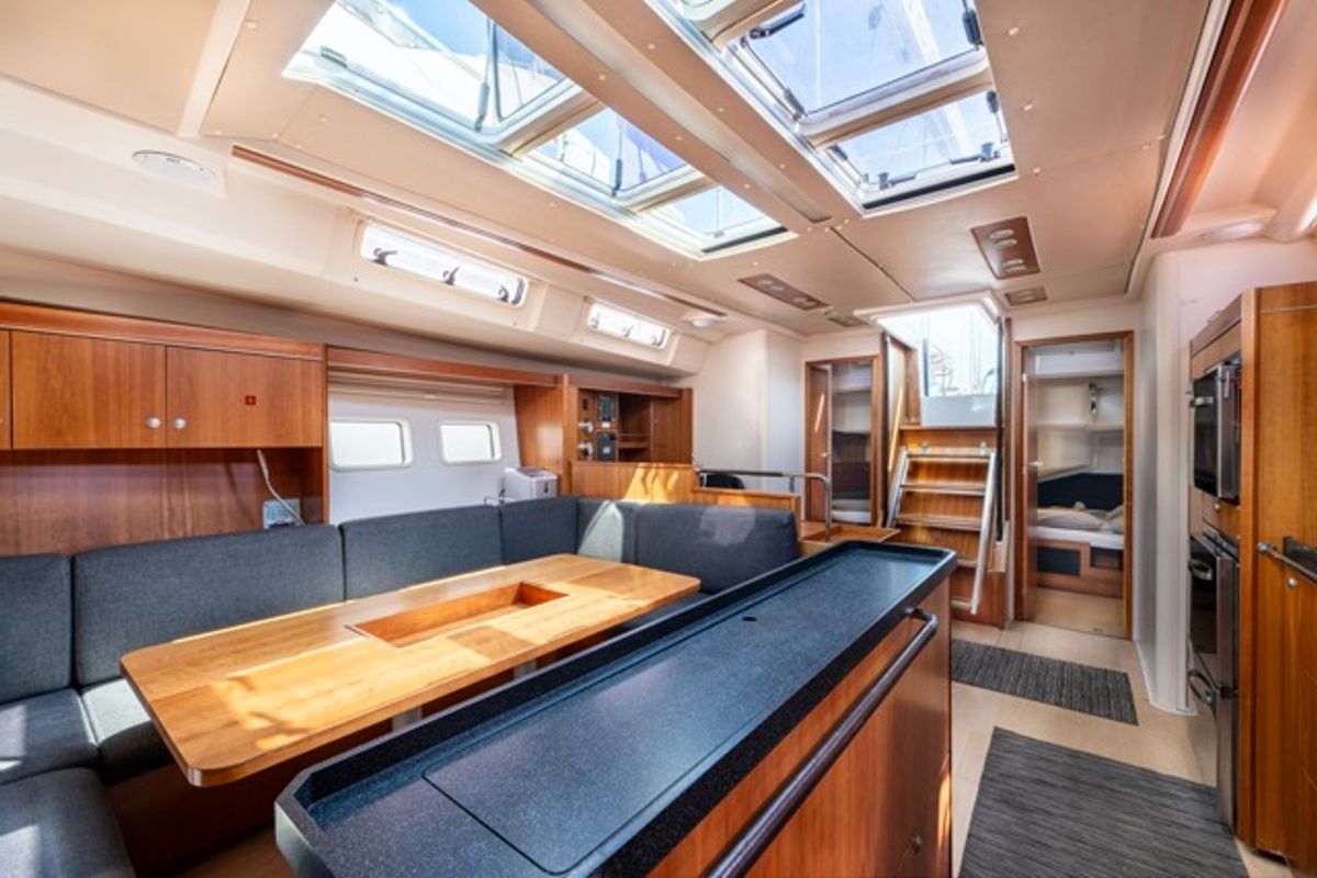 Salon of Premium, a Hanse Yachts Hanse 575 sailboat at Piraeus, Greece