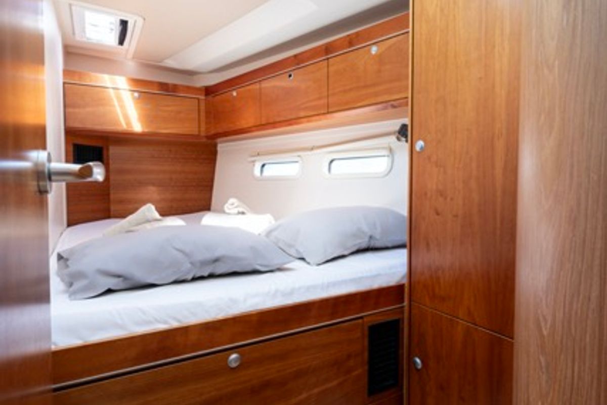 Cabin on Premium, a Hanse Yachts Hanse 575 sailboat at Piraeus, Greece