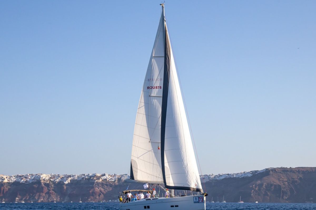 Exterior view of Premium, a Hanse Yachts Hanse 575 sailboat at Piraeus, Greece