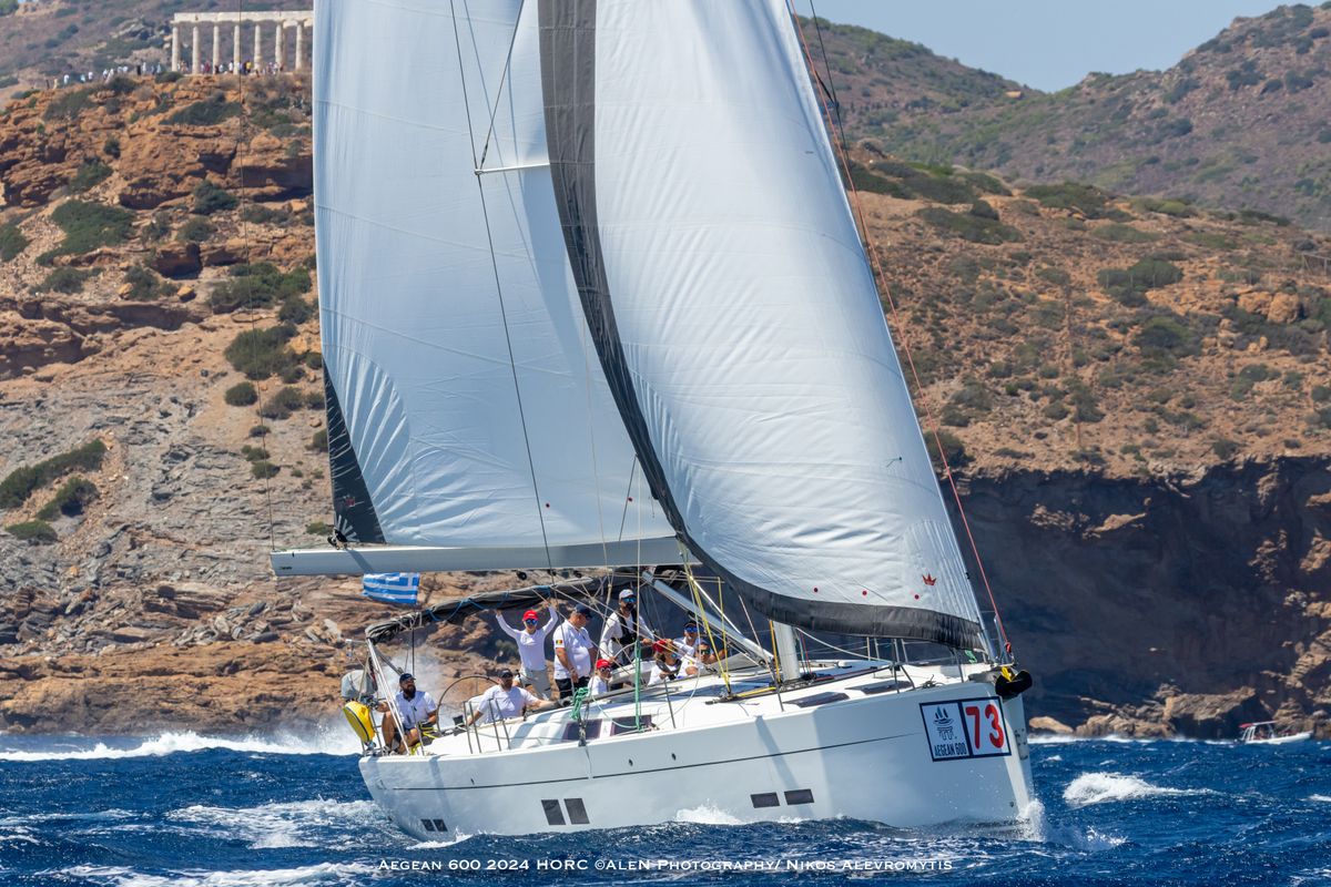 Exterior view of Premium, a Hanse Yachts Hanse 575 sailboat at Piraeus, Greece