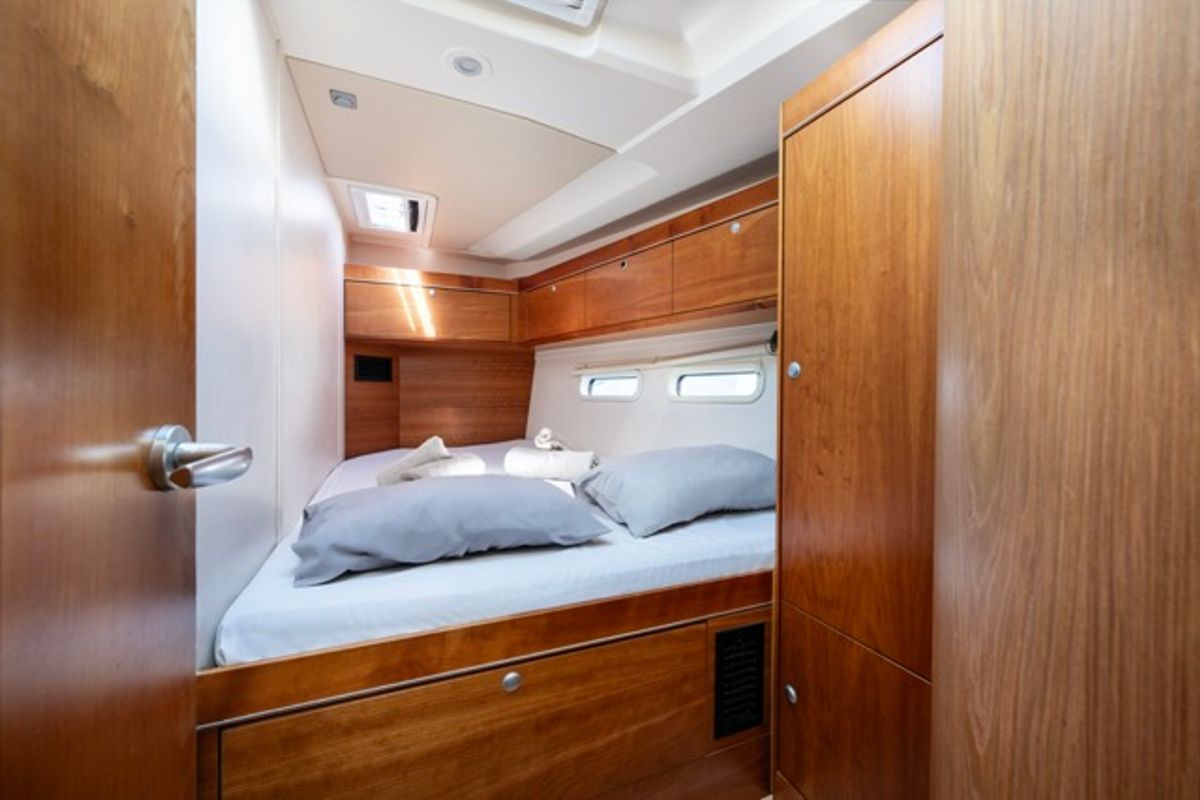 Cabin on Premium, a Hanse Yachts Hanse 575 sailboat at Piraeus, Greece