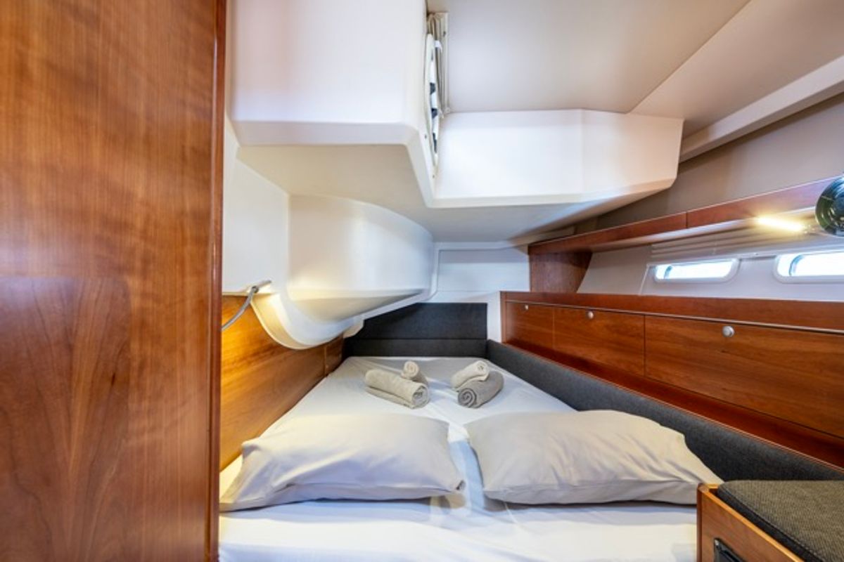 Cabin on Premium, a Hanse Yachts Hanse 575 sailboat at Piraeus, Greece