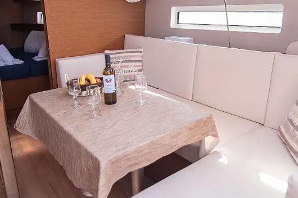 Salon of Georgia, a Jeanneau Sun Odyssey 440 sailboat at Kontokali, Greece