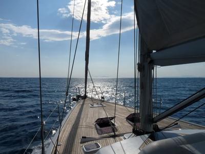 Deck of Apollonis, a Hanse Yachts Hanse 540 sailboat at Athens, Greece