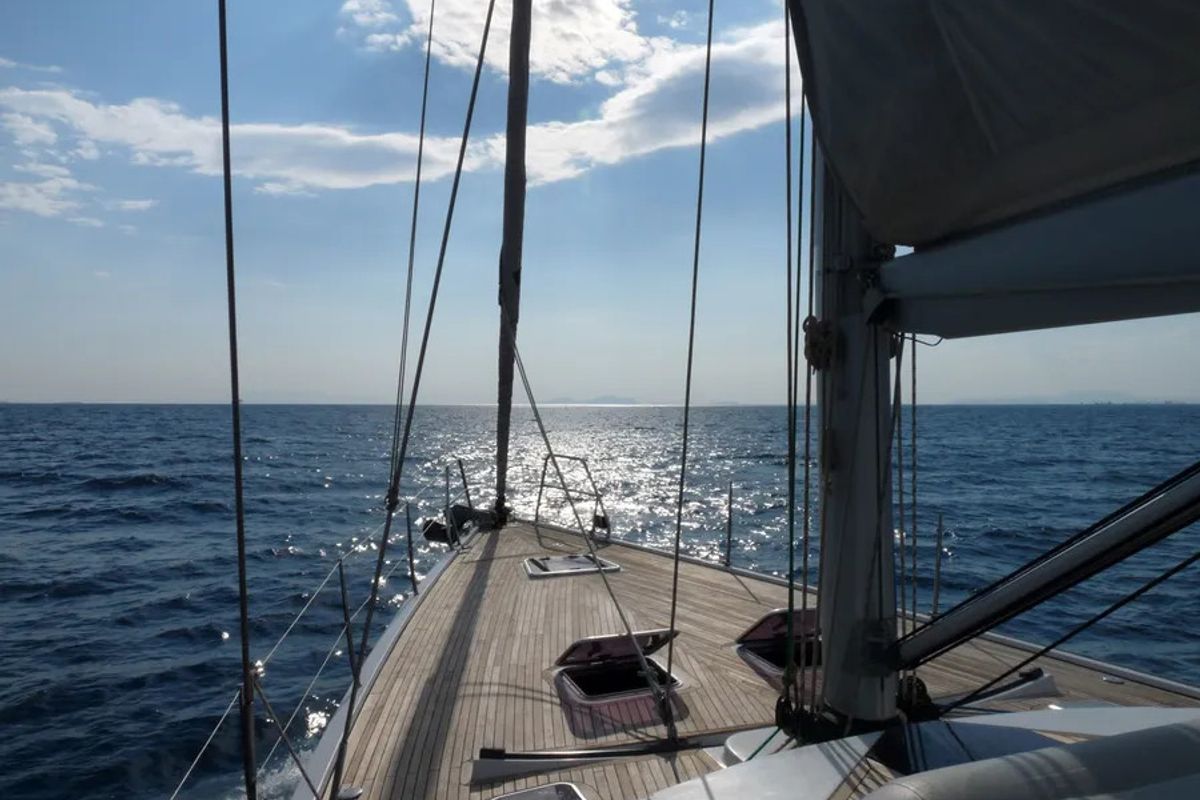 Deck of Apollonis, a Hanse Yachts Hanse 540 sailboat at Athens, Greece