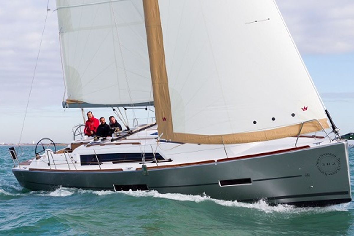 Exterior view of Regor, a Dufour 382 Grand Large sailboat at Cagliari, Italy